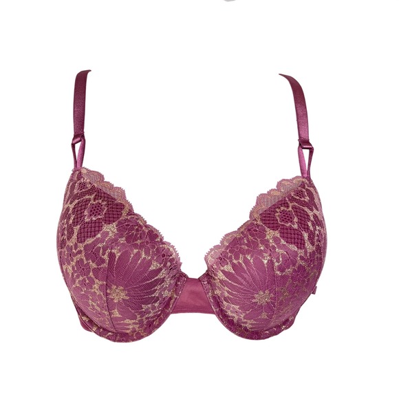 Victoria's Secret Other - Victoria's Secret Lined Demi Bra 38B Plum Purple Gold Metallic Floral Lace Mesh